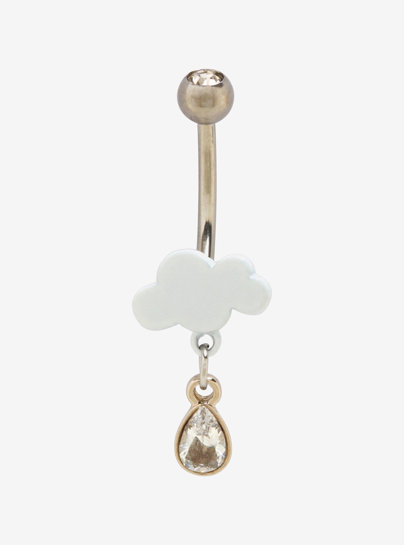 14G Steel Cloud & Raindrop Navel Barbell, , hi-res