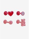 Steel Red & Pink Heart Teddy Bear Labret 4 Pack, PINK, hi-res