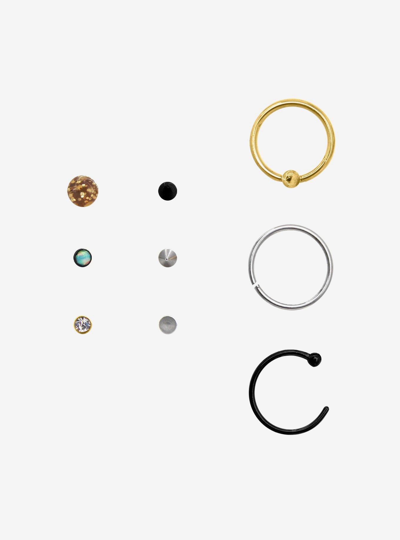 Steel Mix Metal Nose Stud & Hoop 9 Pack