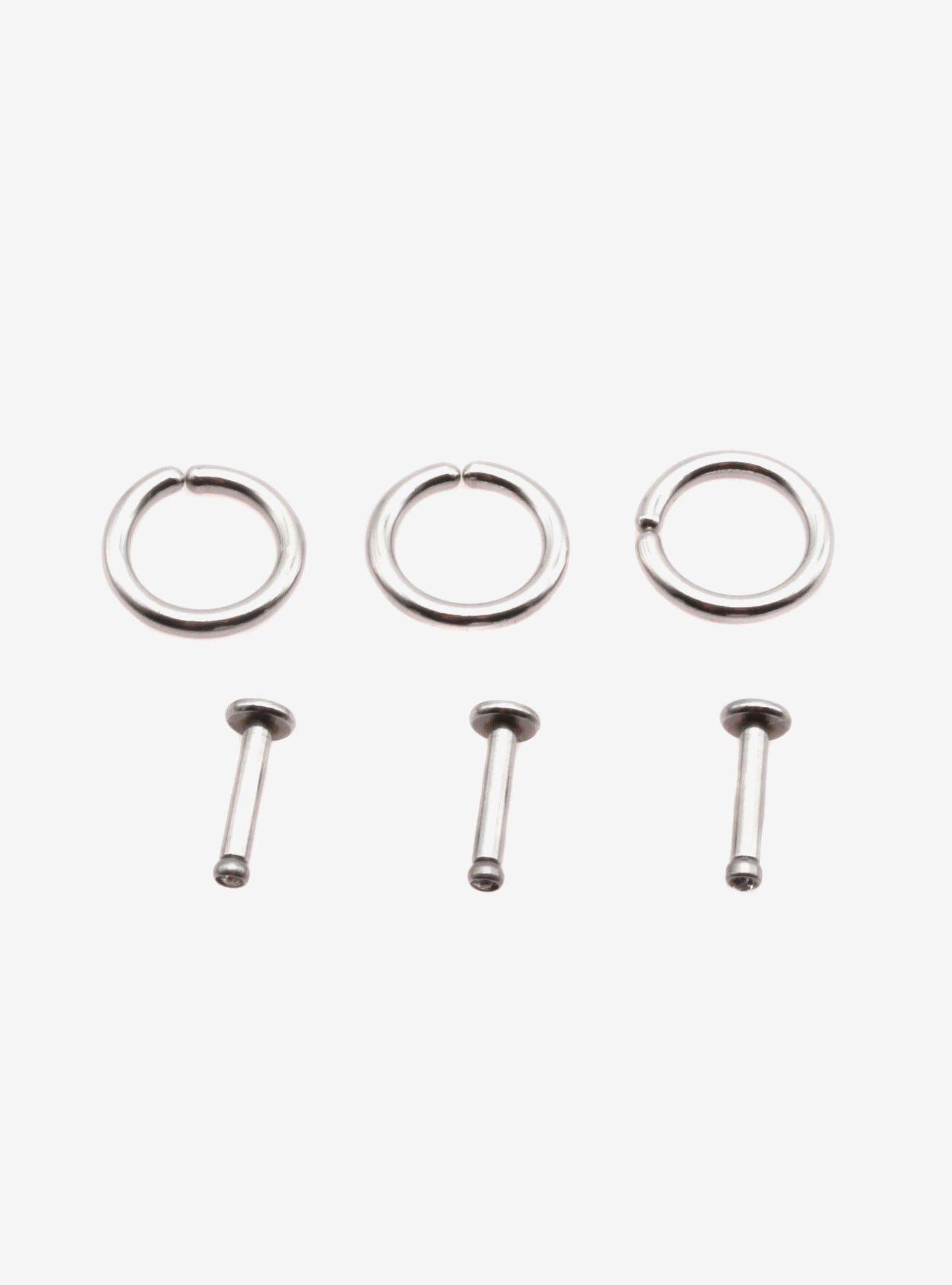 Steel Silver & CZ Labret Stud & Hoop 6 Pack, MULTI, hi-res