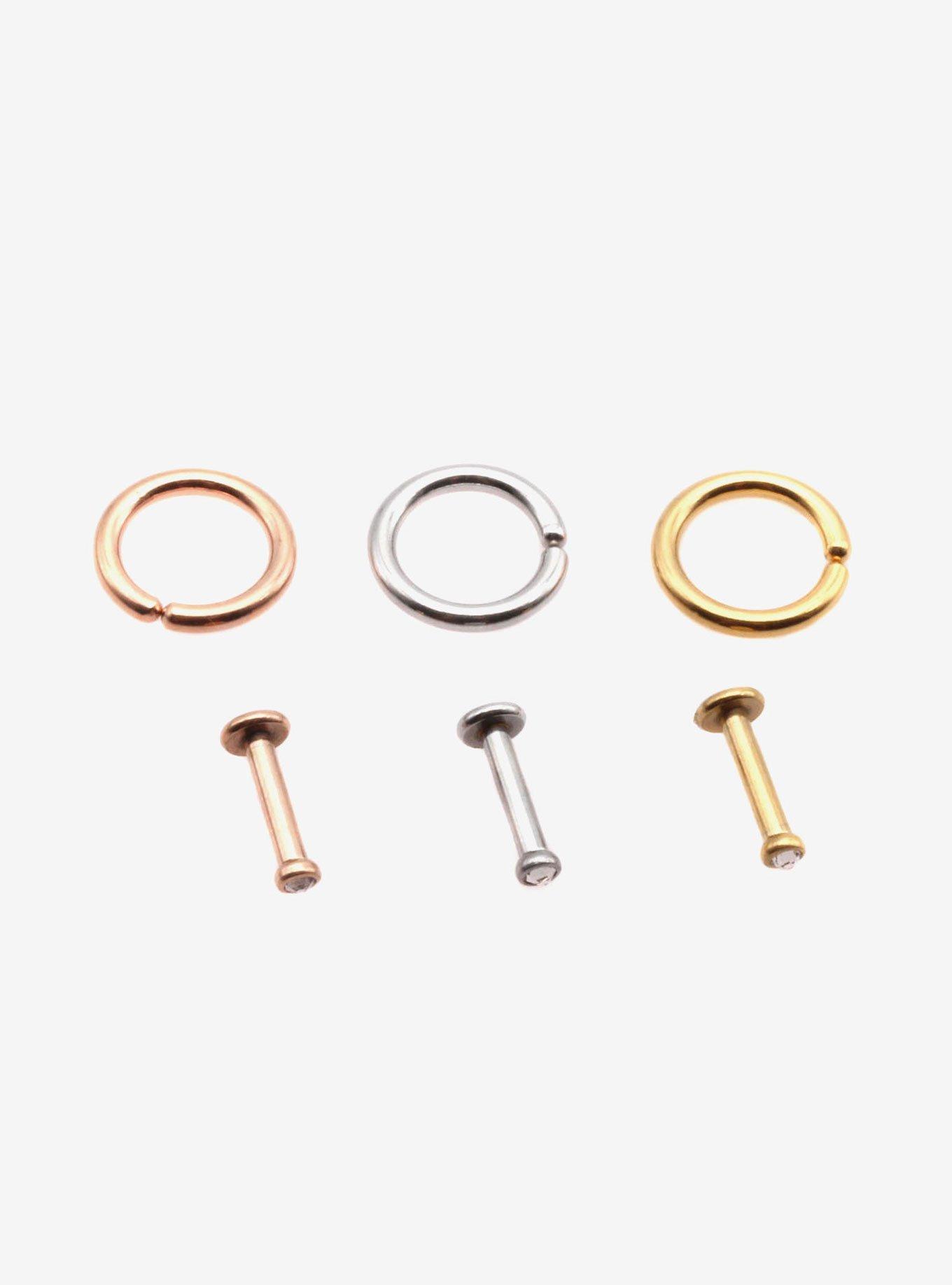 Steel Mixed Metals Labret Stud & Hoop 6 Pack, MULTI, hi-res