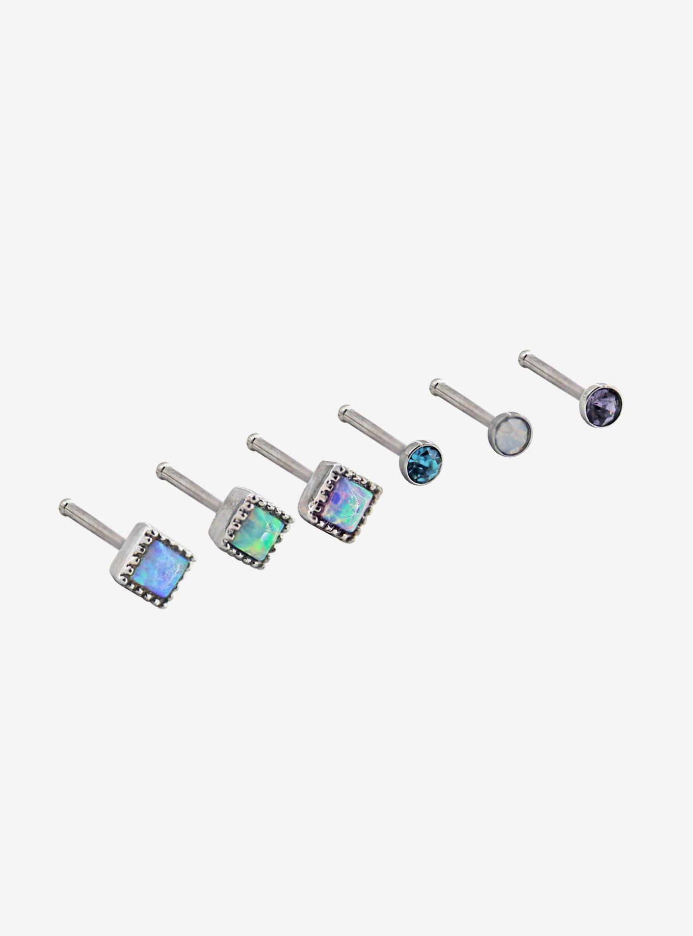 Steel Square Gem Nose Stud 6 Pack, MULTI, hi-res