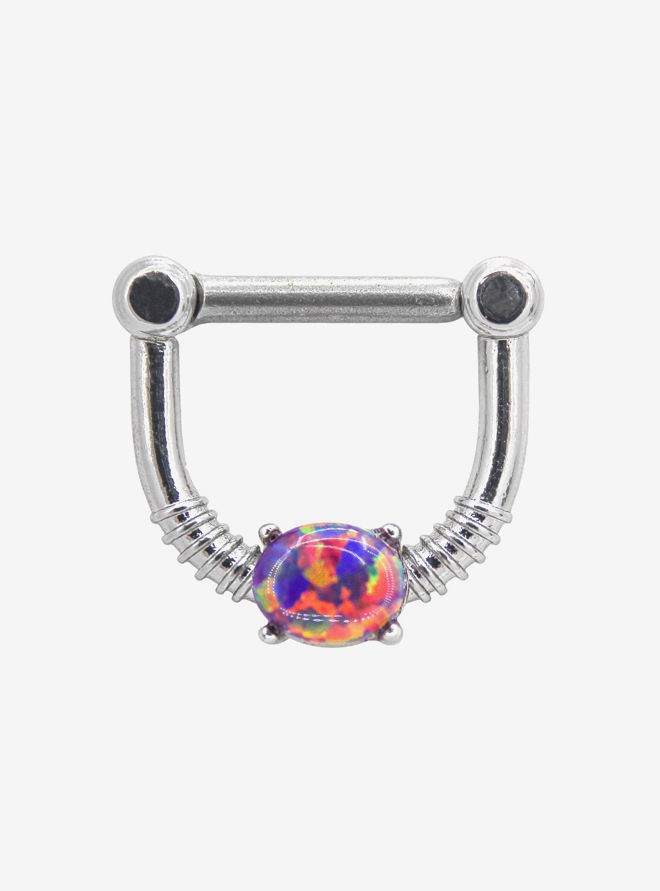 Steel Purple Oval Opal Septum Clicker, PURPLE, hi-res