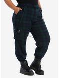 Green & Blue Plaid Strap Ultra Hi-Rise Jogger Pants Plus Size, PLAID - GREEN, hi-res