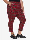 Red Plaid Pants With Detachable Chain Plus Size, PLAID - RED, hi-res