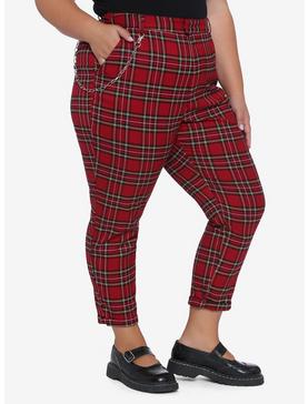 Red Plaid Pants With Detachable Chain Plus Size, , hi-res