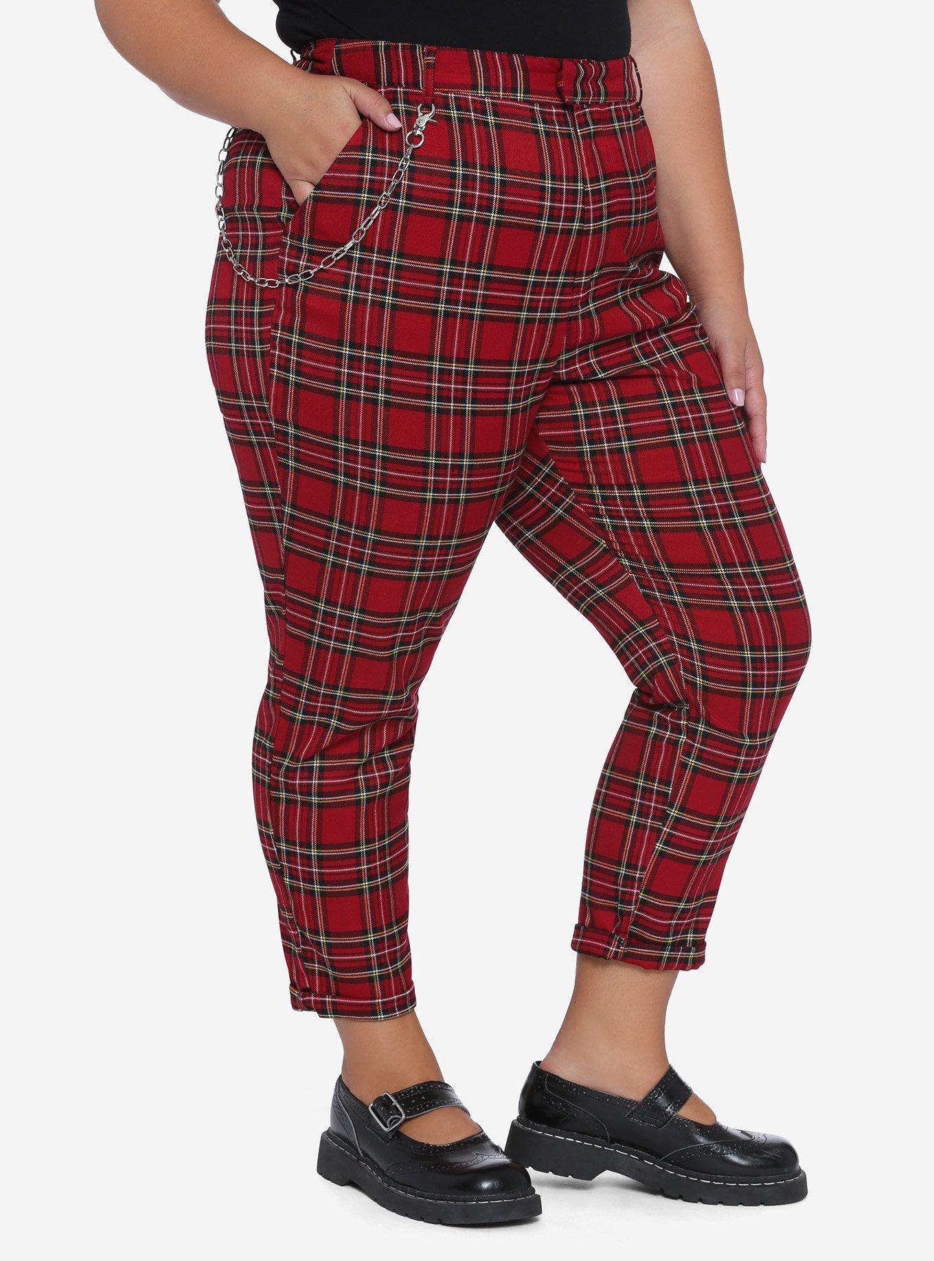 Hot Topic Women's punk red plaid pants with suspenders size 3 Small