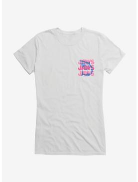 Jaws Pink Script Stack Girls T-Shirt, WHITE, hi-res