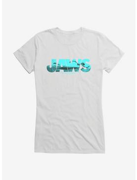Jaws Script Ocean Imagery Girls T-Shirt, WHITE, hi-res