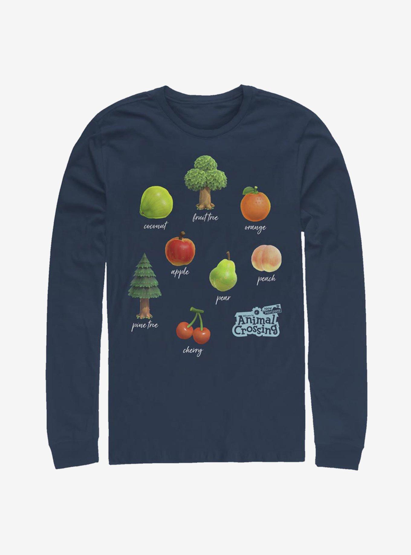 Animal Crossing Fruit and Trees Long Sleeve T-Shirt, NAVY, hi-res