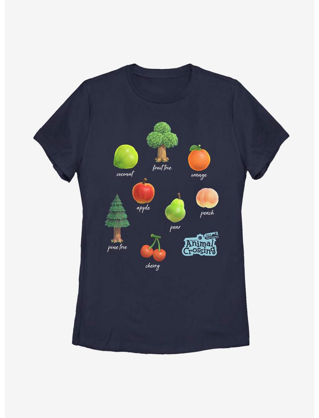 Animal Crossing Fruit and Trees Womens T-Shirt, NAVY, hi-res