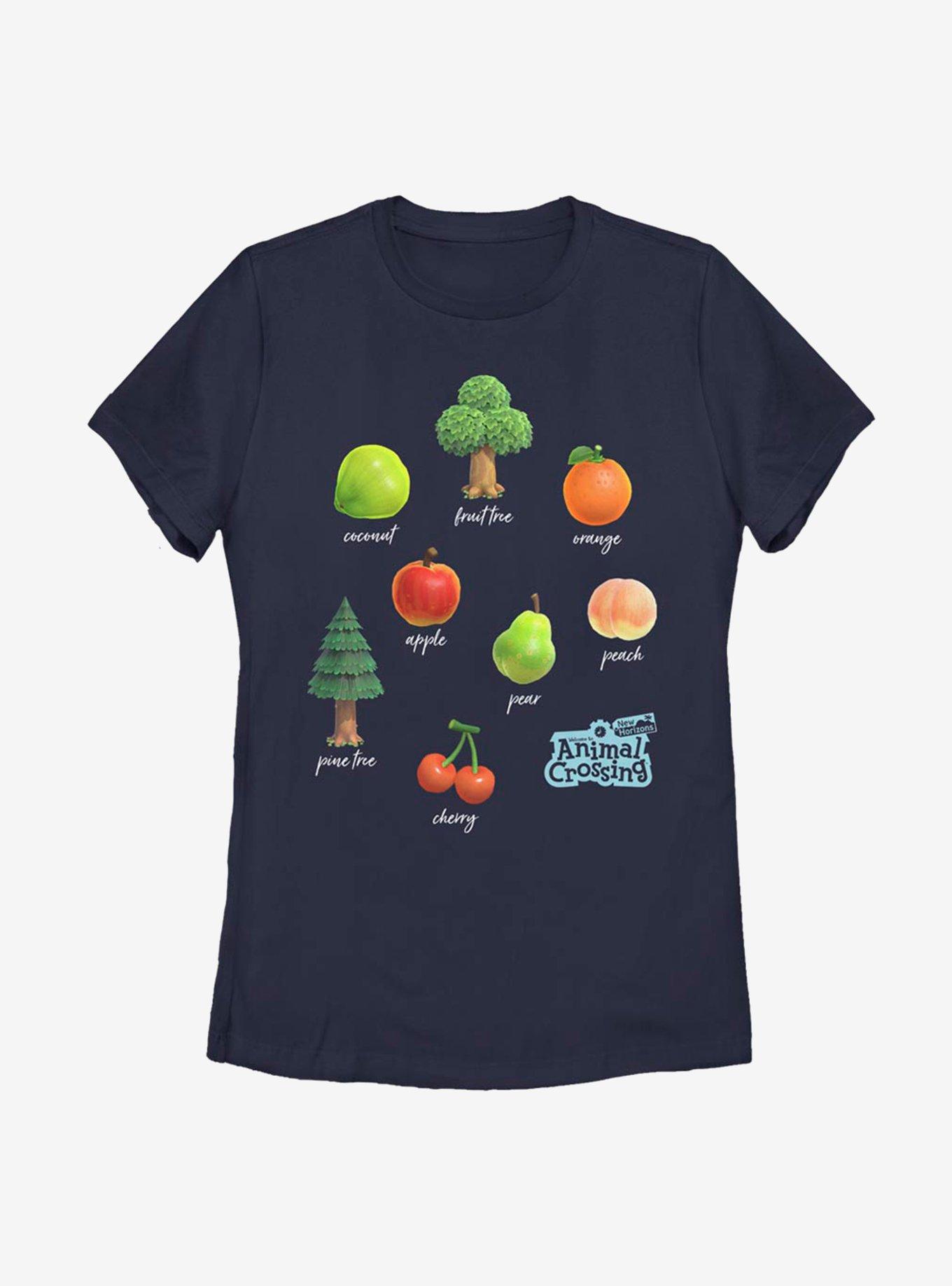 Animal Crossing Fruit and Trees Womens T-Shirt, NAVY, hi-res