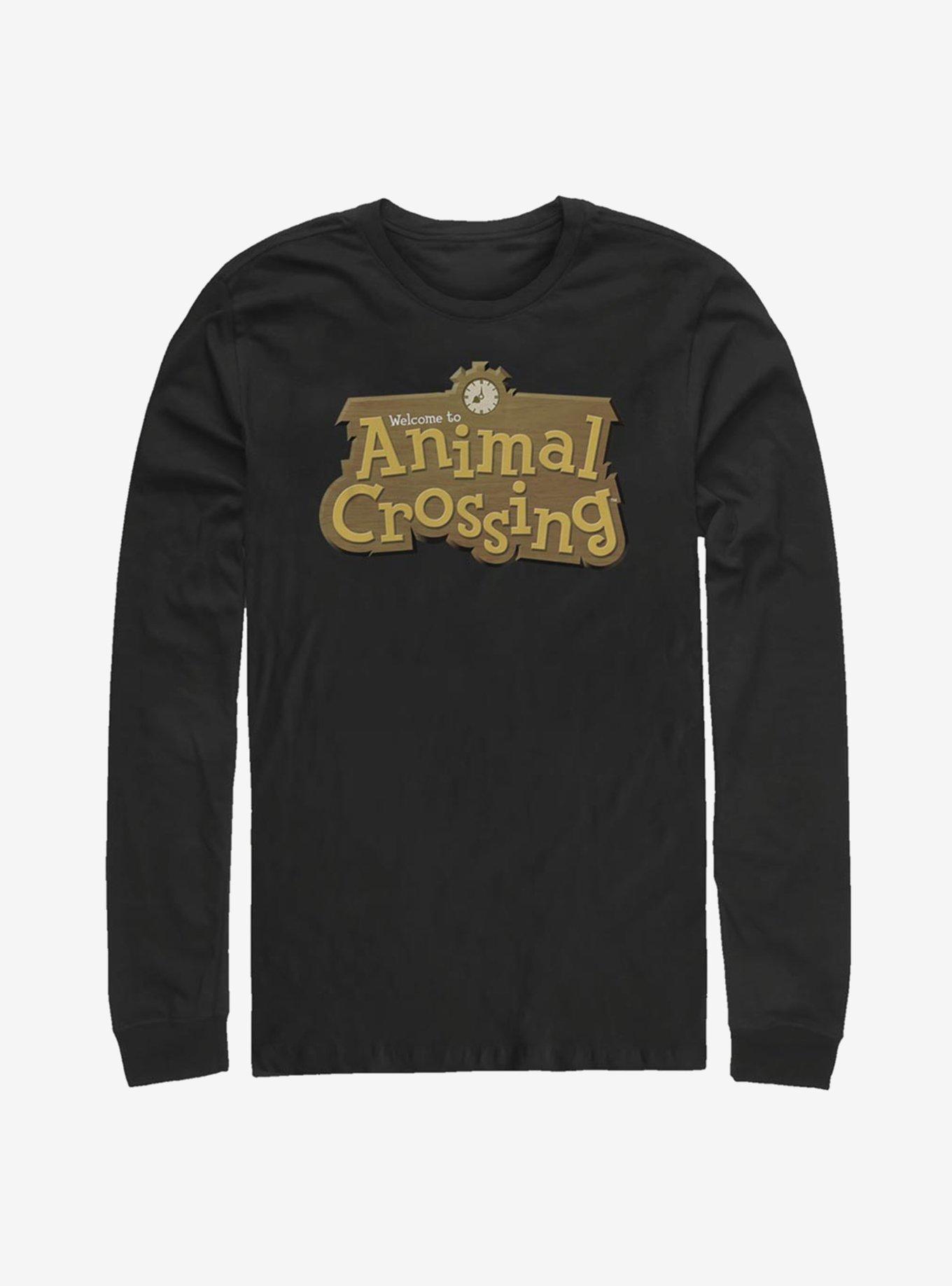 Animal Crossing Classic Welcome Sign Long-Sleeve T-Shirt, BLACK, hi-res