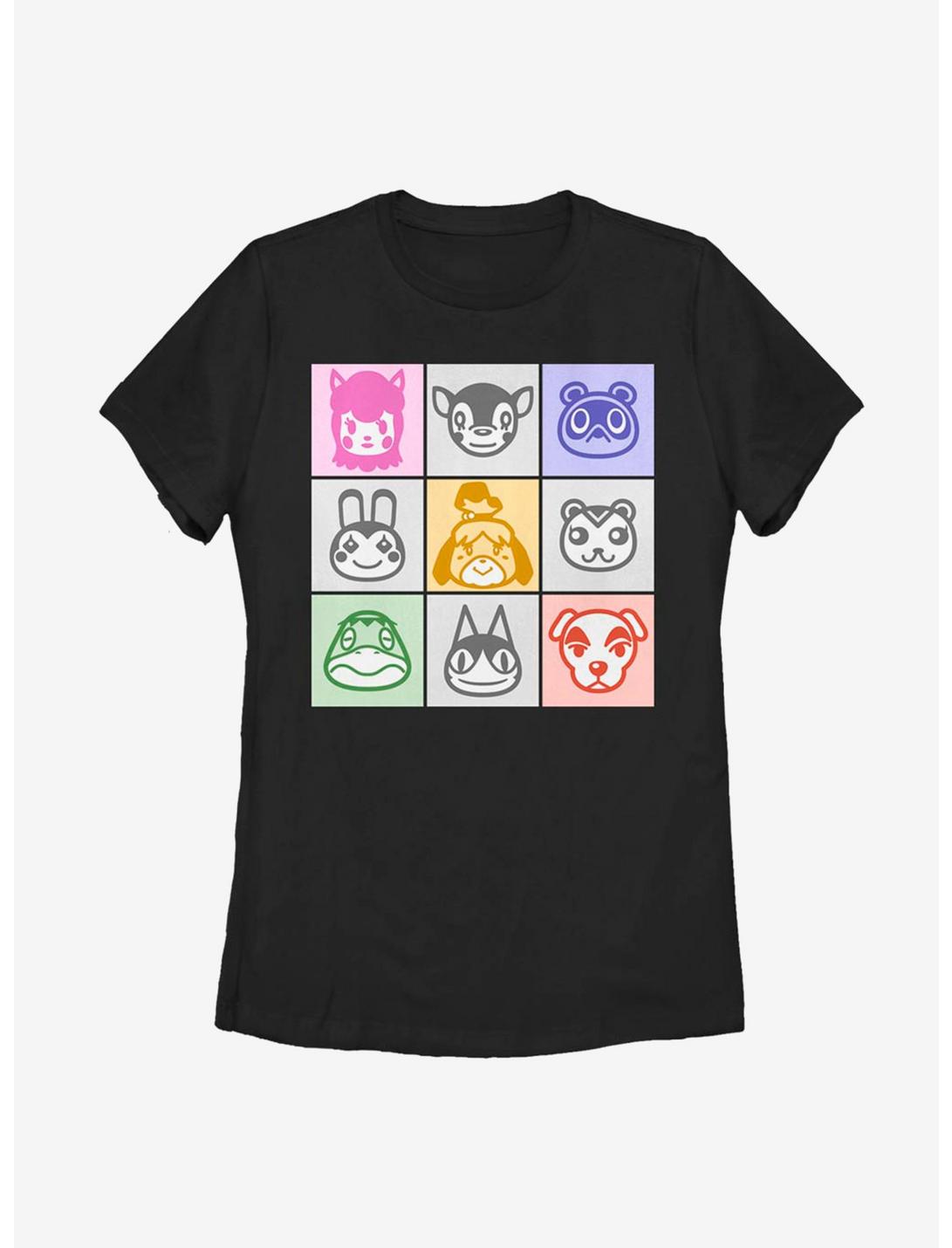 Animal Crossing Animal Stamps Womens T-Shirt, BLACK, hi-res