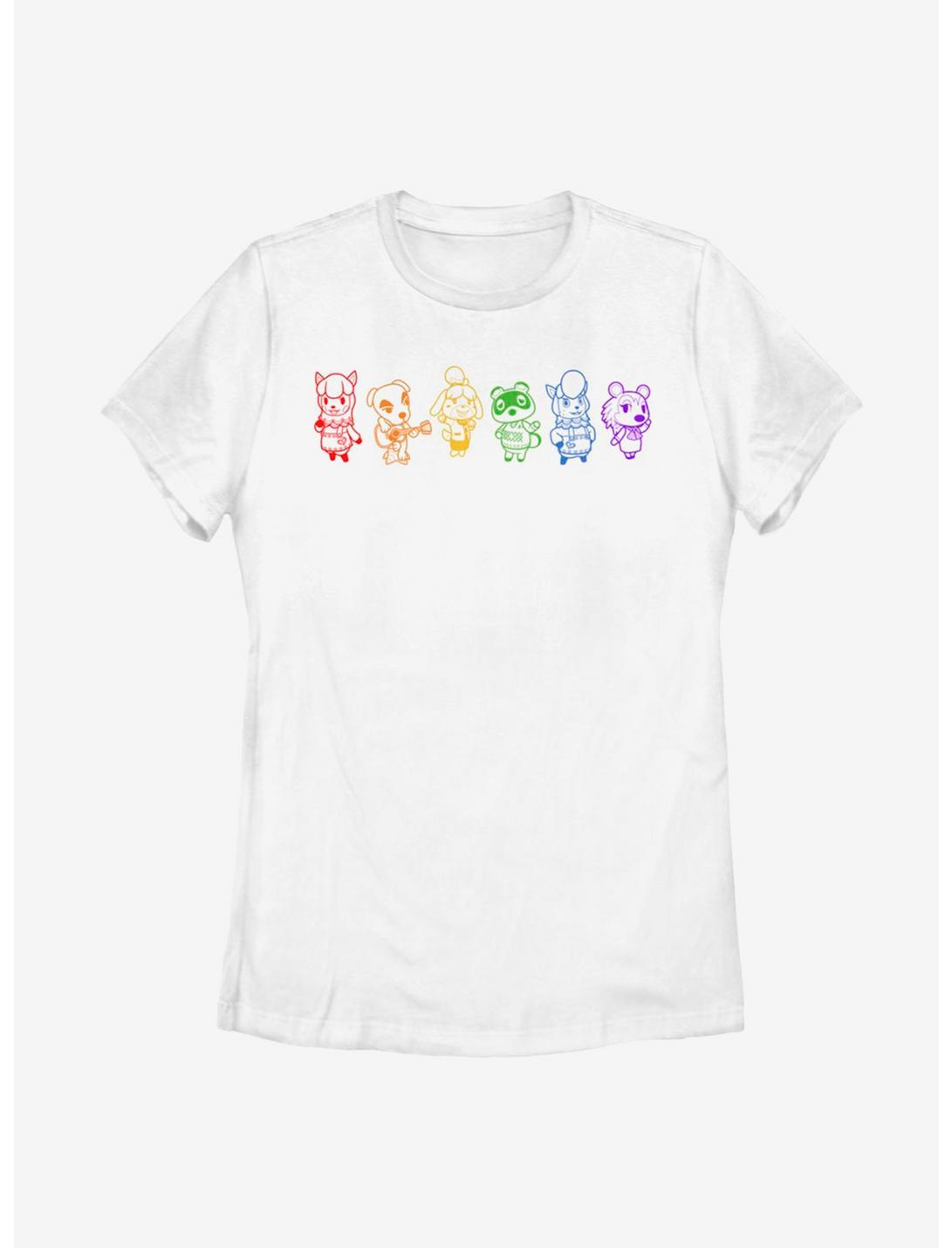 Animal Crossing Line Art Rainbow Womens T-shirt, WHITE, hi-res