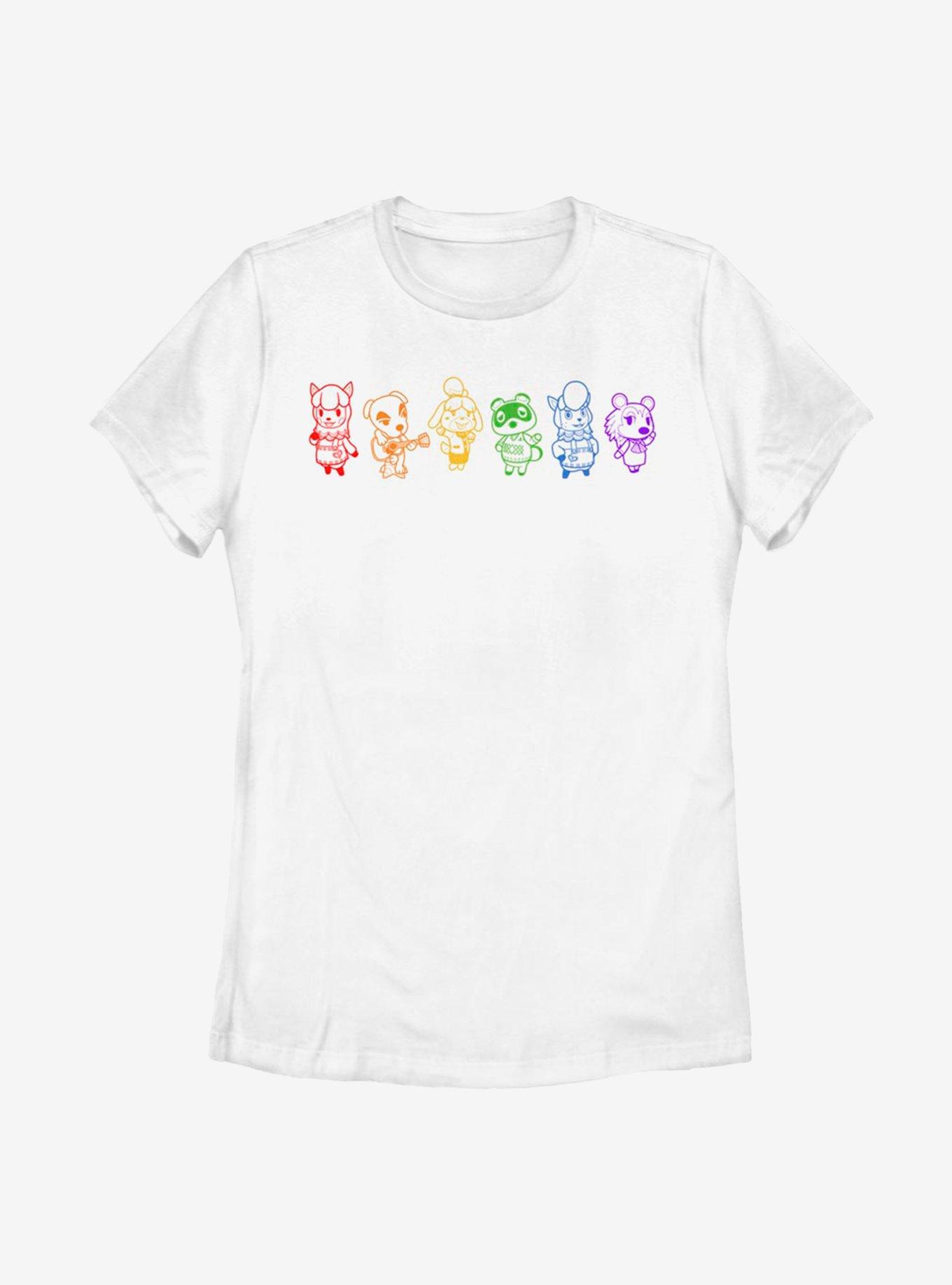 Animal Crossing Line Art Rainbow Womens T-shirt, WHITE, hi-res