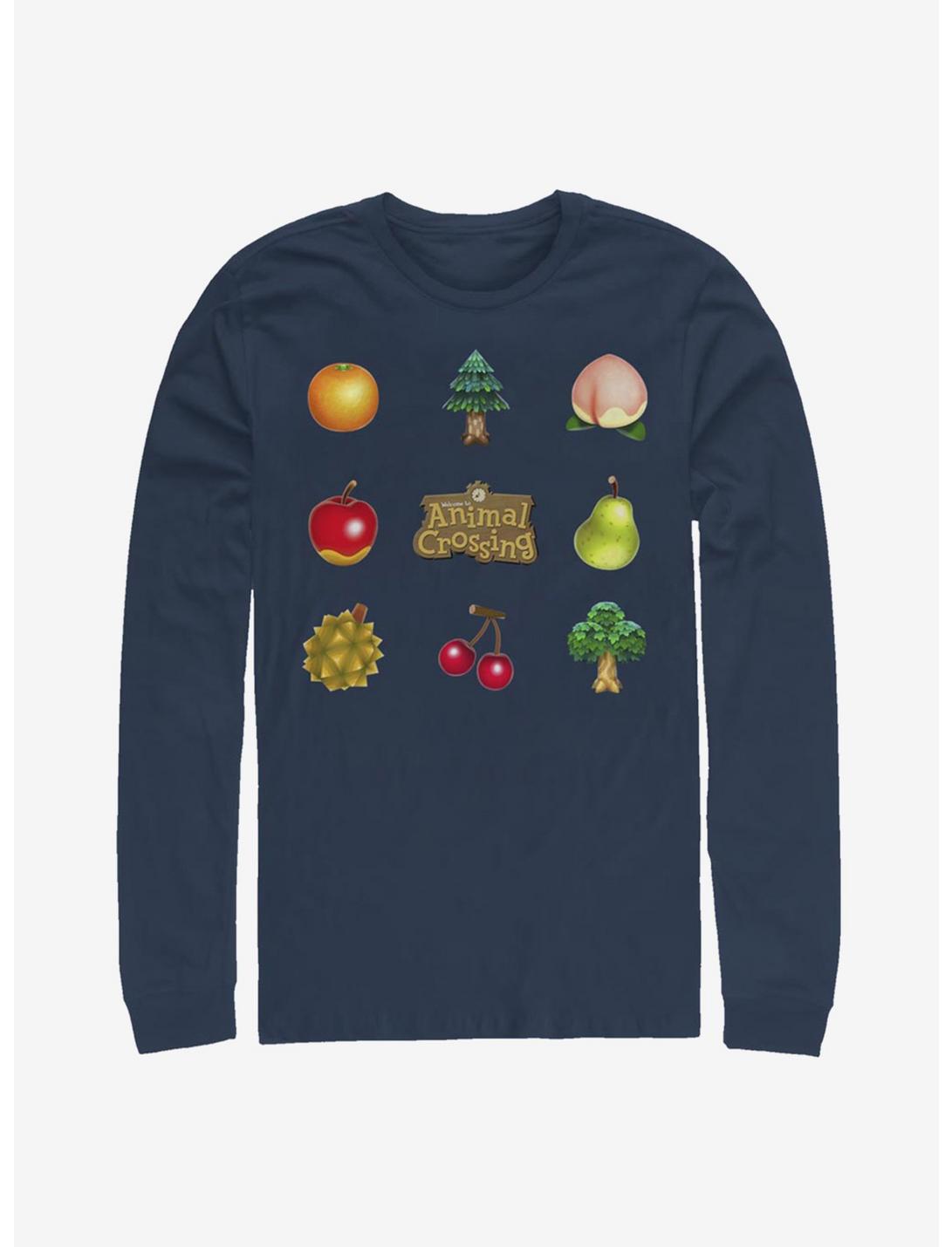 Plus Size Animal Crossing Fruit And Trees Long-Sleeve T-Shirt, NAVY, hi-res