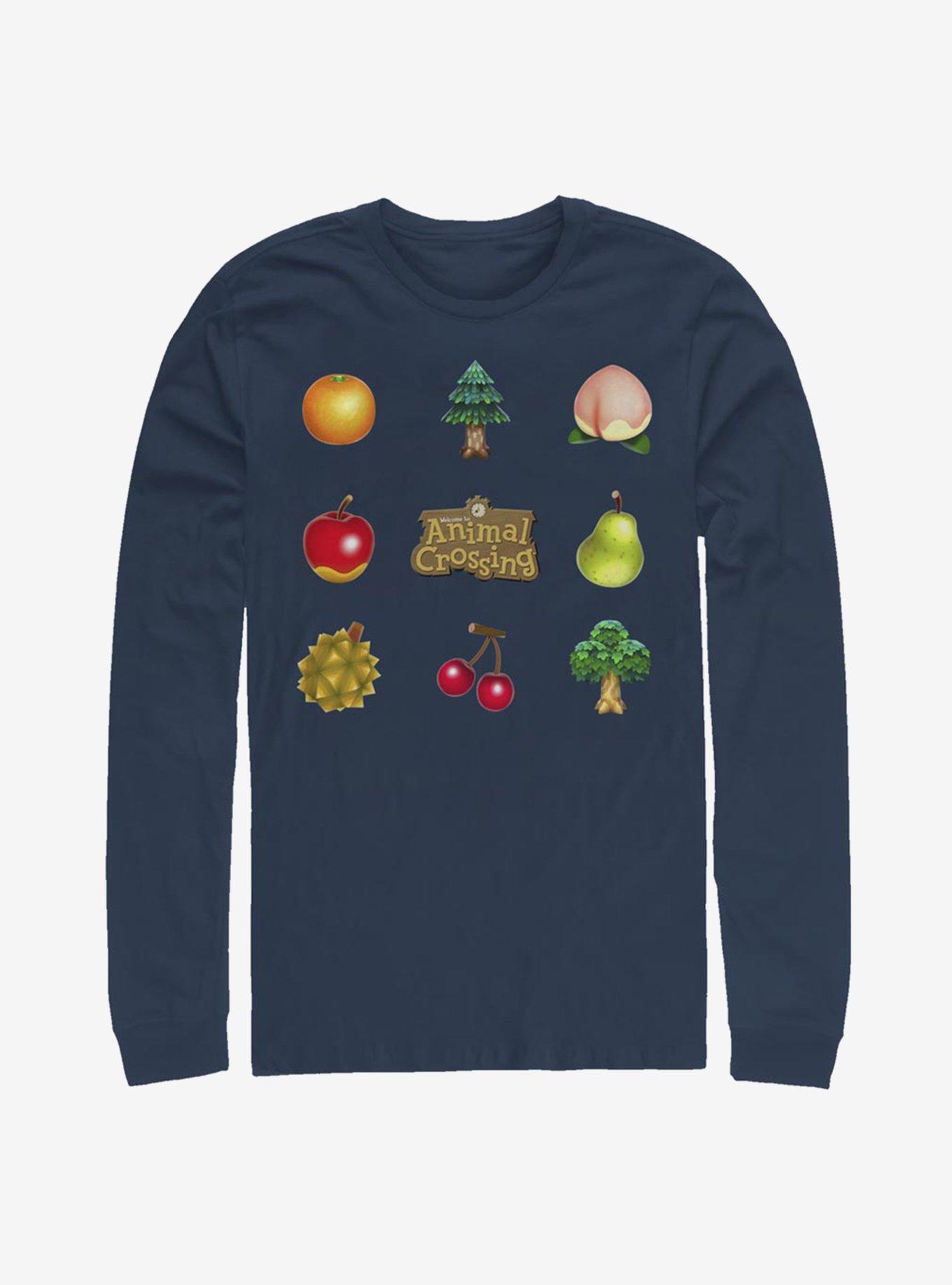 Animal Crossing Fruit And Trees Long-Sleeve T-Shirt, NAVY, hi-res