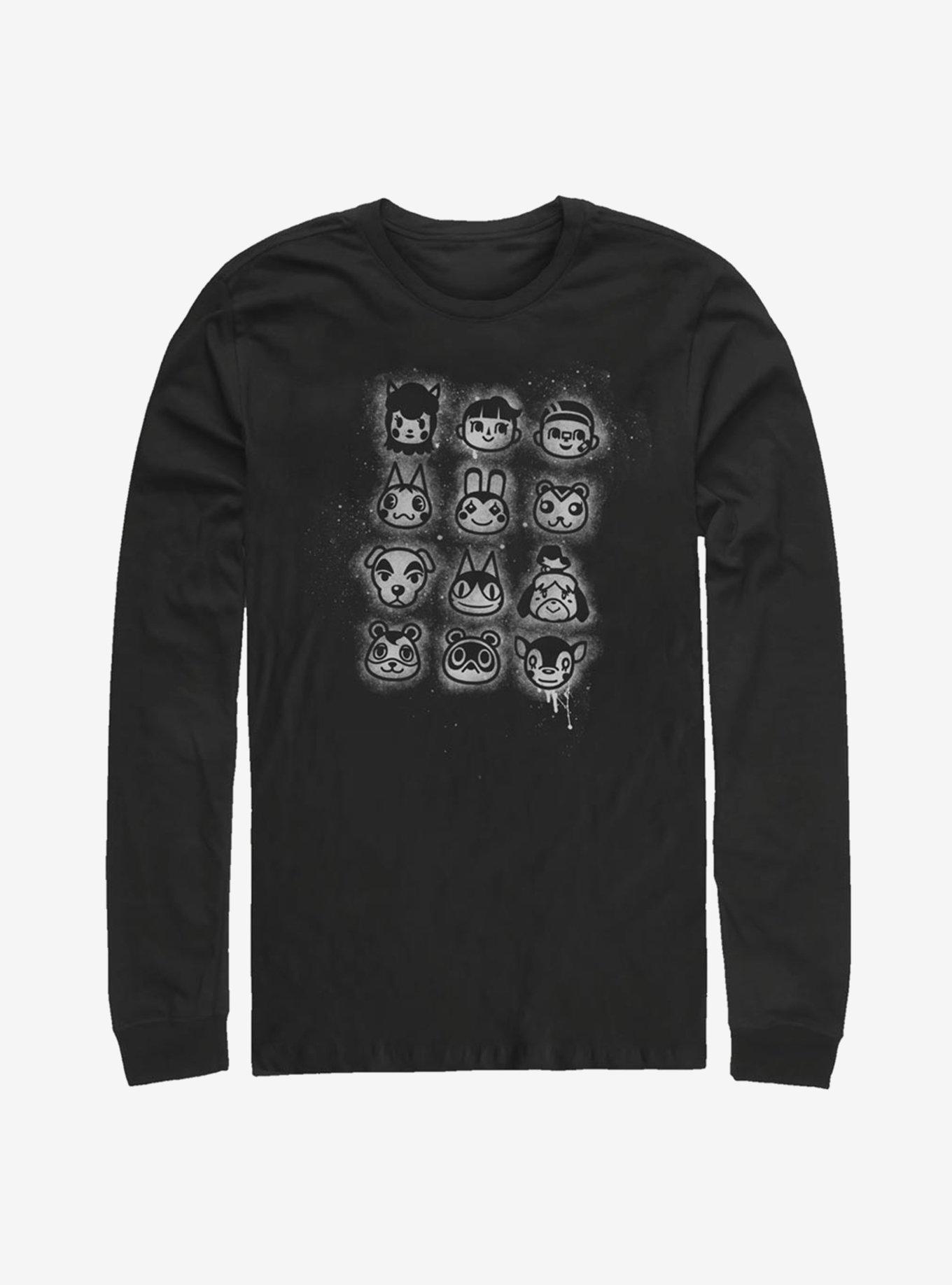 Animal Crossing Villager Stencil Long-Sleeve T-Shirt, BLACK, hi-res