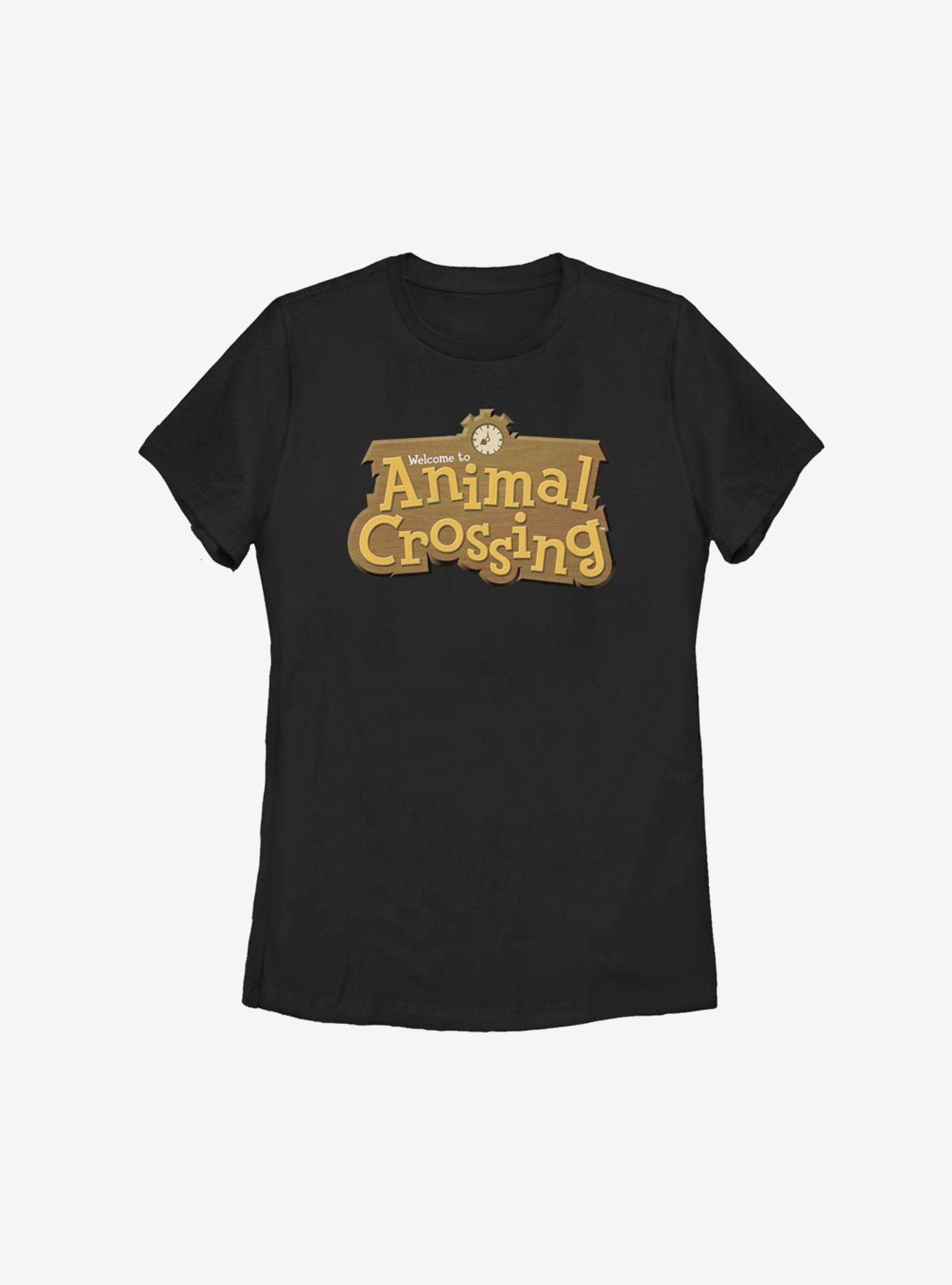 Animal Crossing Classic Welcome Sign Womens T-Shirt, BLACK, hi-res