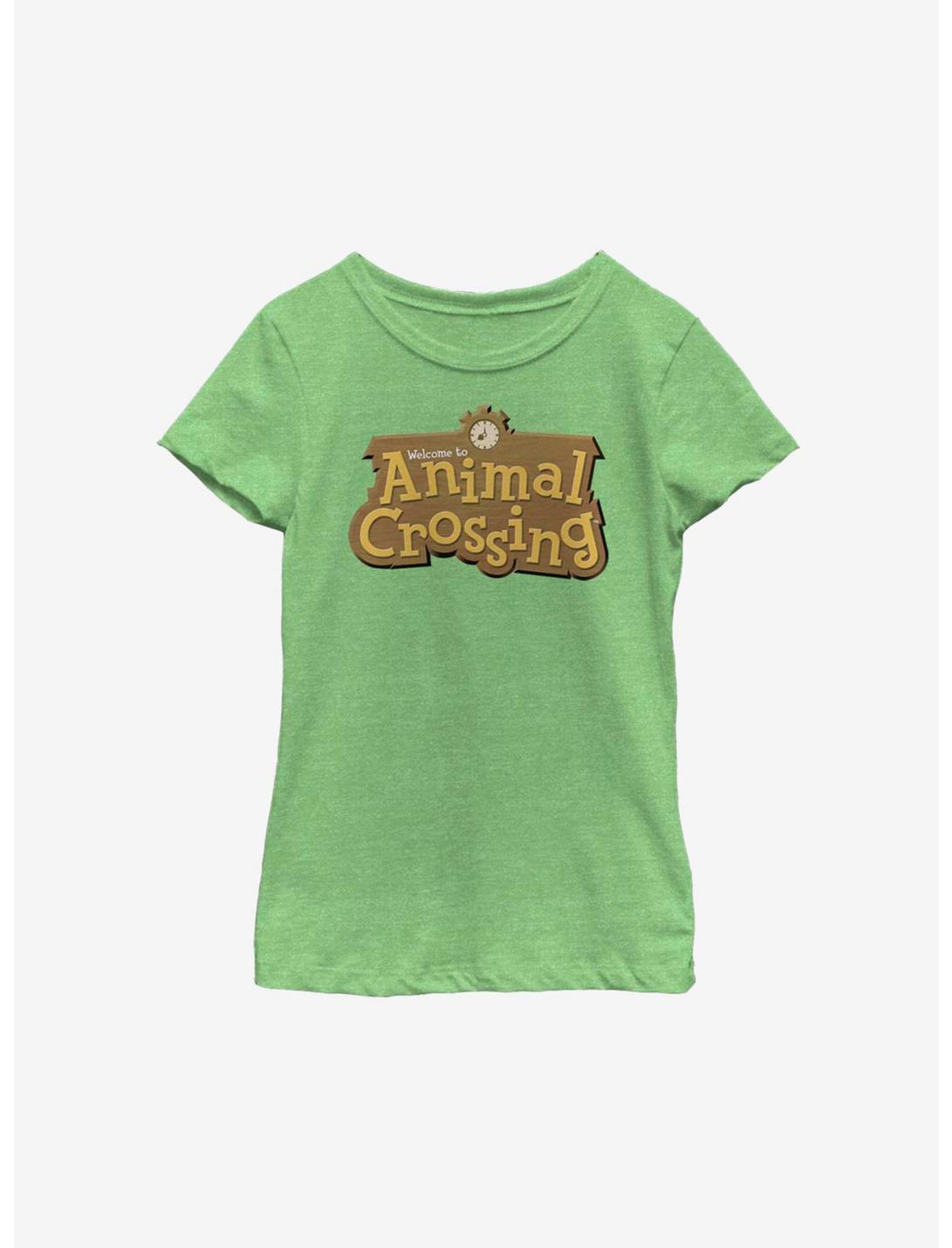 Animal Crossing Classic Welcome Sign Youth Girls T-Shirt, GREEN APPLE, hi-res