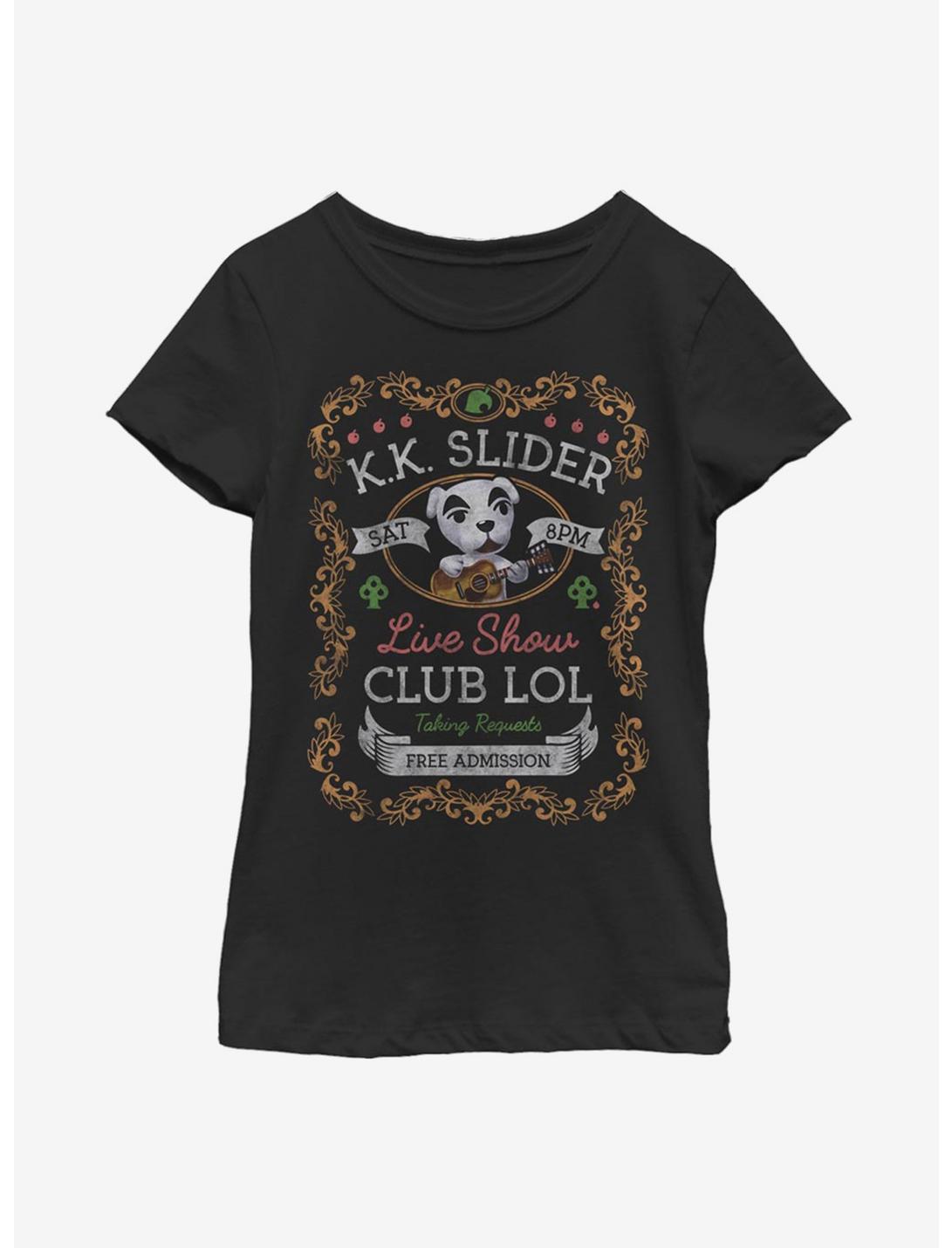 Animal Crossing K.K. Slider Poster Youth Girls T-Shirt, BLACK, hi-res