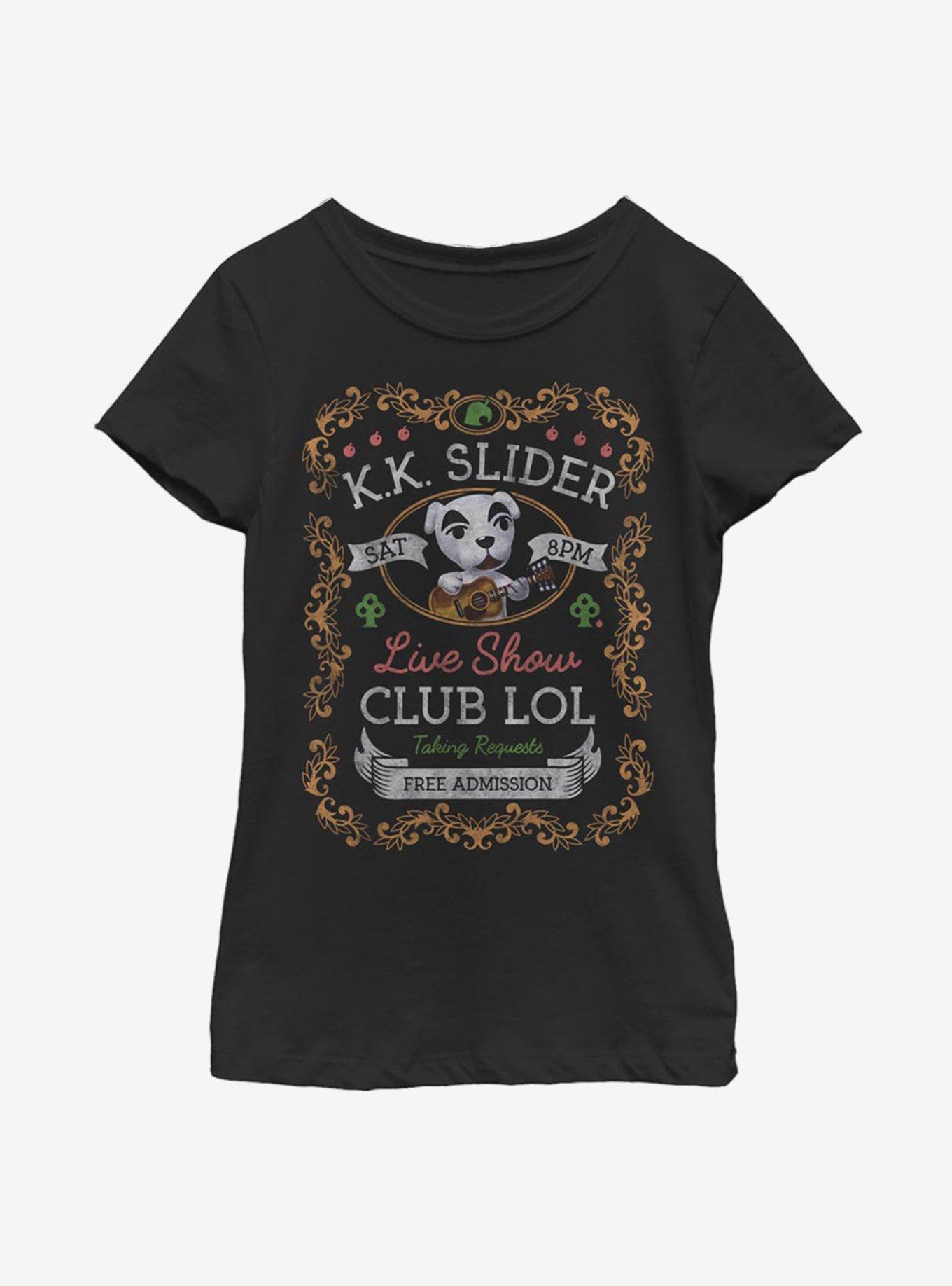 Animal Crossing K.K. Slider Poster Youth Girls T-Shirt, BLACK, hi-res