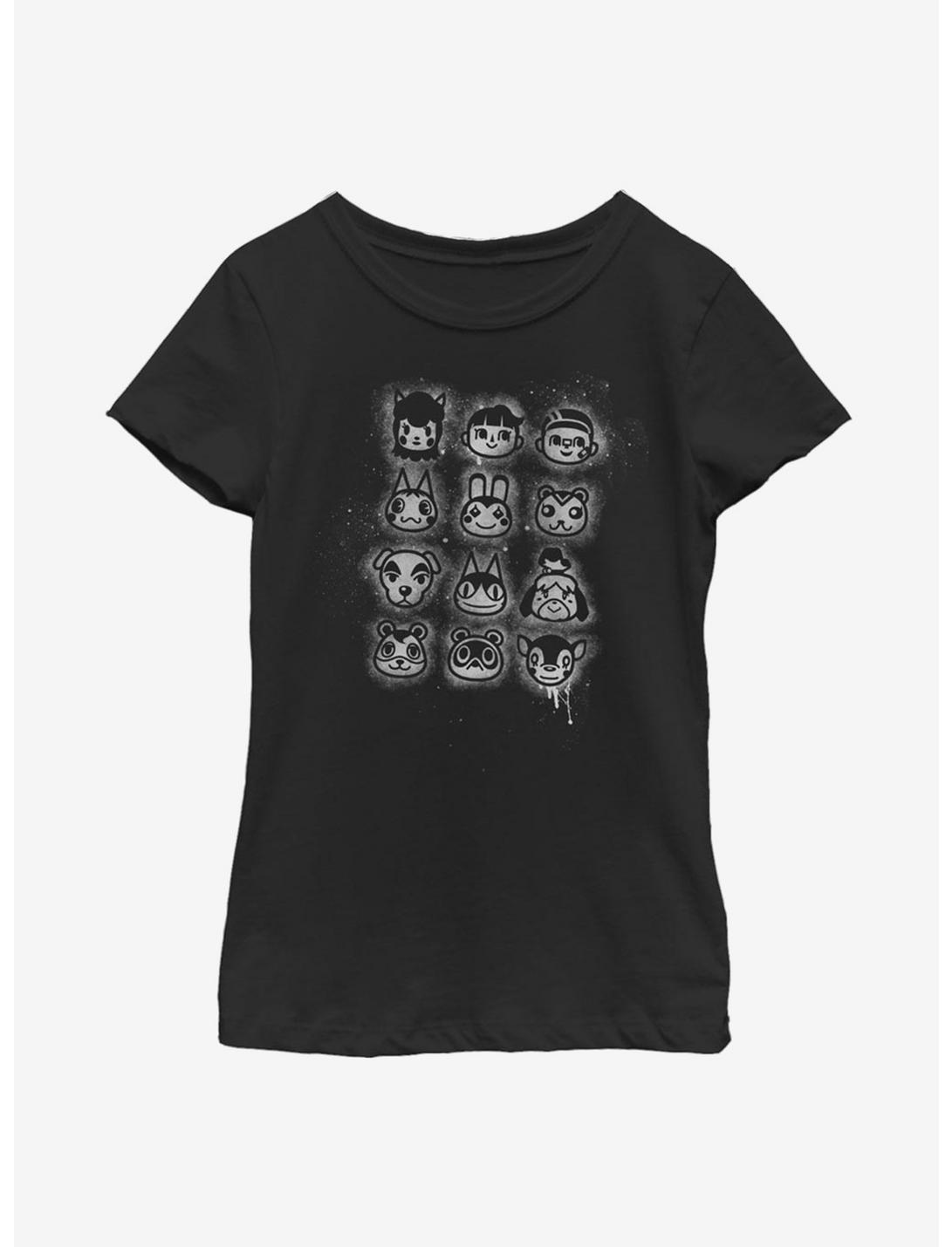Animal Crossing Villager Stencil Youth Girls T-Shirt, BLACK, hi-res