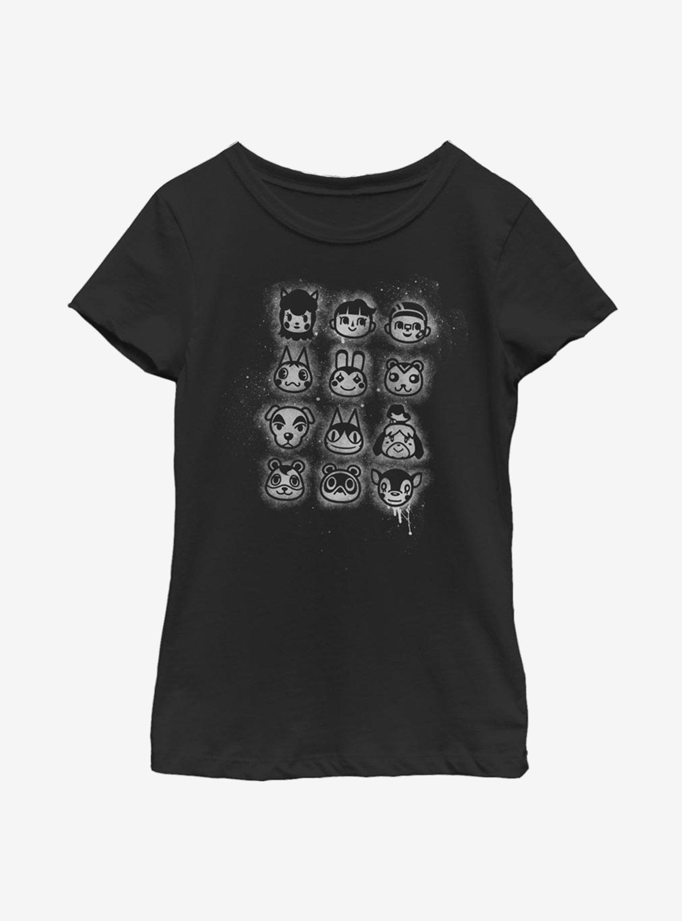 Animal Crossing Villager Stencil Youth Girls T-Shirt, BLACK, hi-res