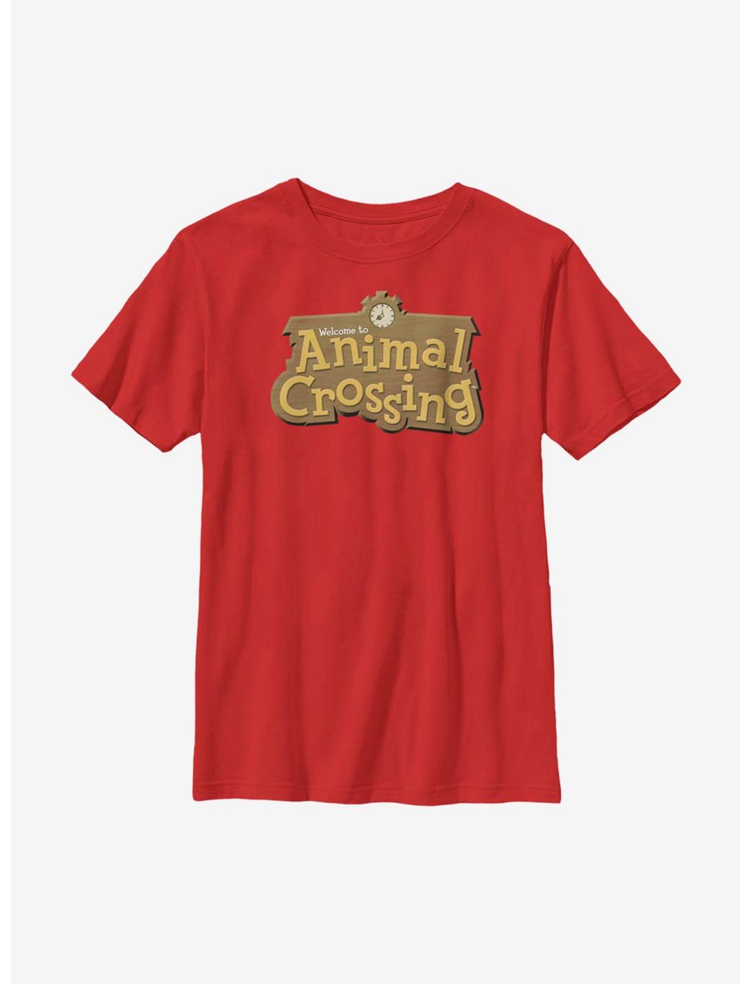 Animal Crossing Classic Welcome Sign Youth T-Shirt, RED, hi-res