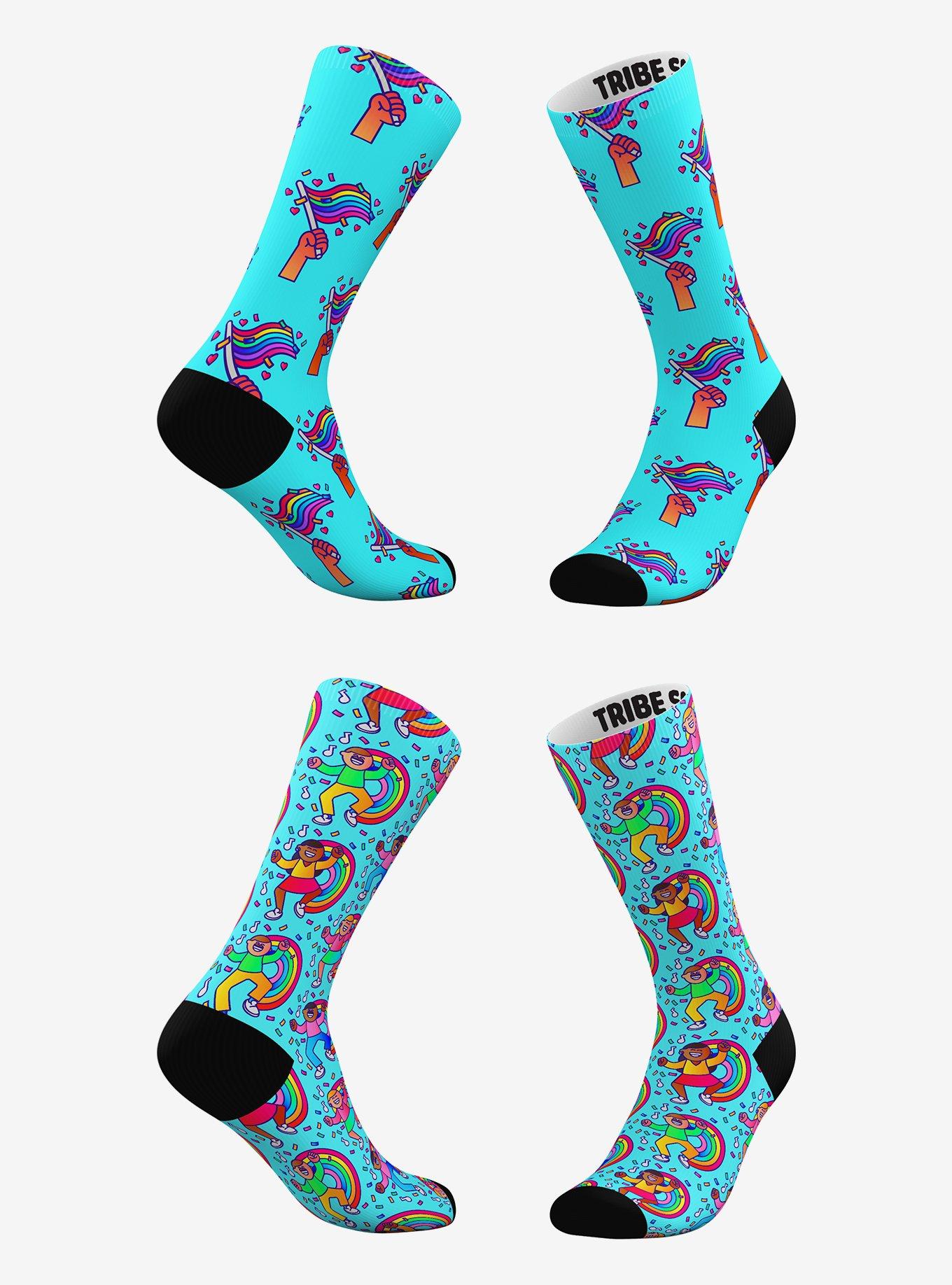 Blue Rainbow Flag and Blue Confetti Pride Socks 2 Pairs, , hi-res