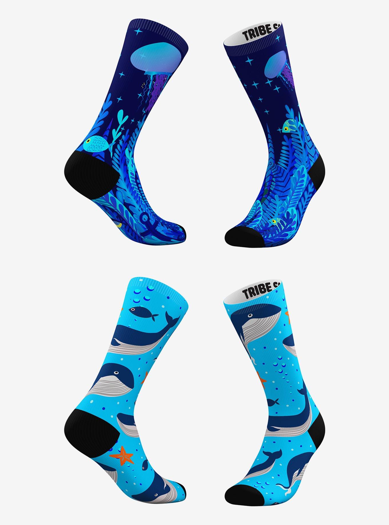 Blue Sea Jungle and Light Blue Whale Socks 2 Pairs, , hi-res