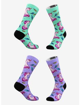 Green Feather and Purple Feather Unicorn Socks 2 Pairs, , hi-res