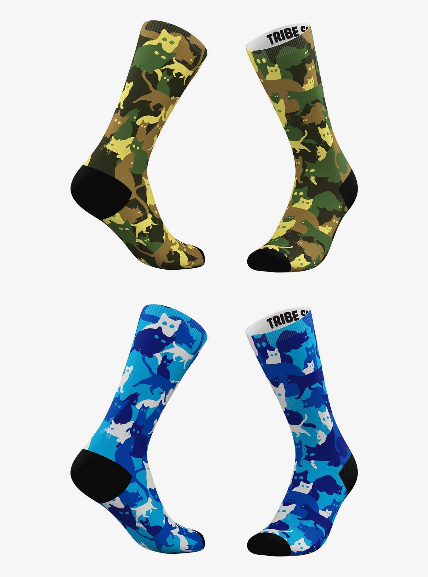 Green and Blue Camo Cat Socks 2 Pairs, , hi-res