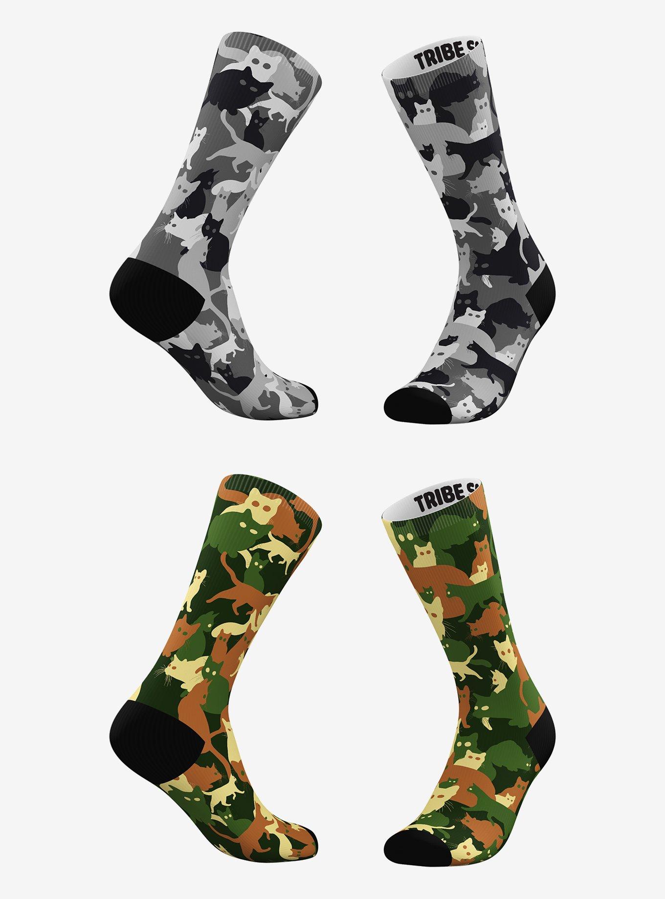 Grey and Classic Camo Cat Socks 2 Pairs, , hi-res