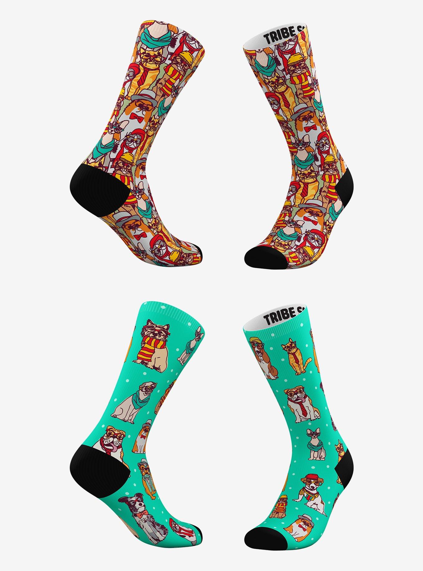 Hipster Cat and Hipster Pet Polka Dot Socks 2 Pairs, , hi-res