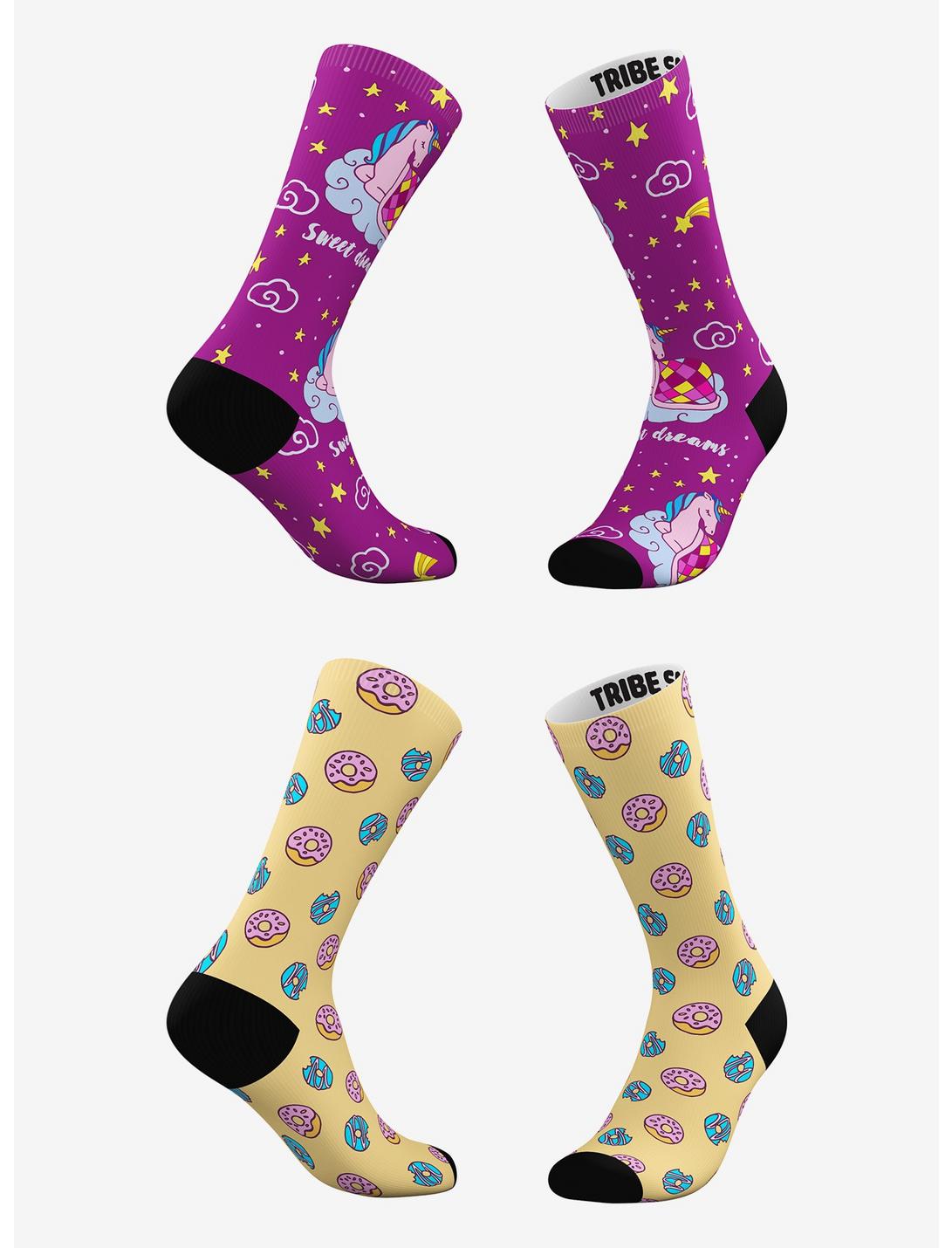 Sweet Dreams and Frosted Donuts Unicorn Socks 2 Pairs, , hi-res