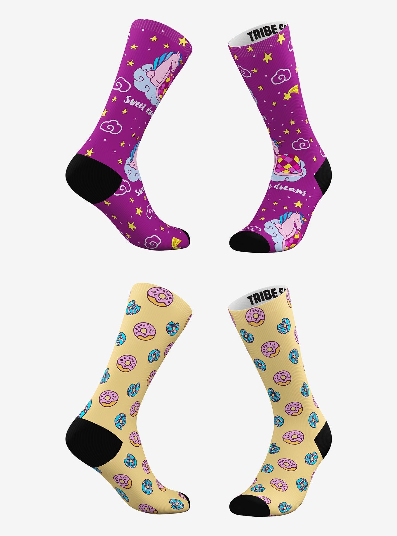 Sweet Dreams and Frosted Donuts Unicorn Socks 2 Pairs, , hi-res