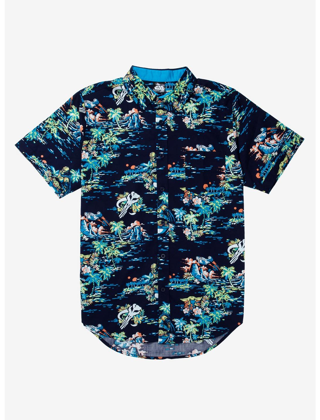 Star Wars The Mandalorian The Child Island Woven Button-Up - BoxLunch Exclusive, NAVY, hi-res