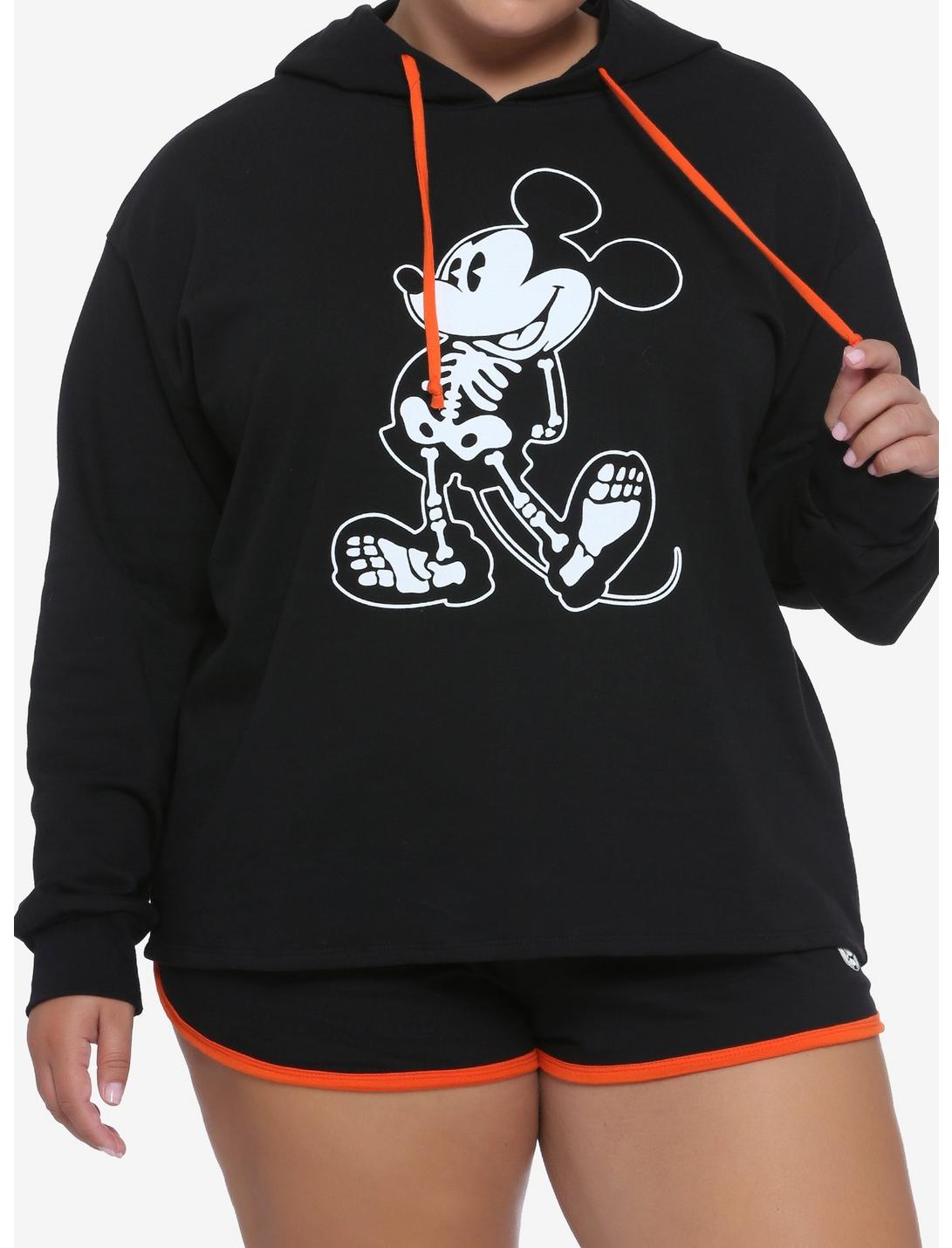 Disney Mickey Mouse Halloween Skeleton Girls Crop Hoodie Plus Size, BLACK, hi-res