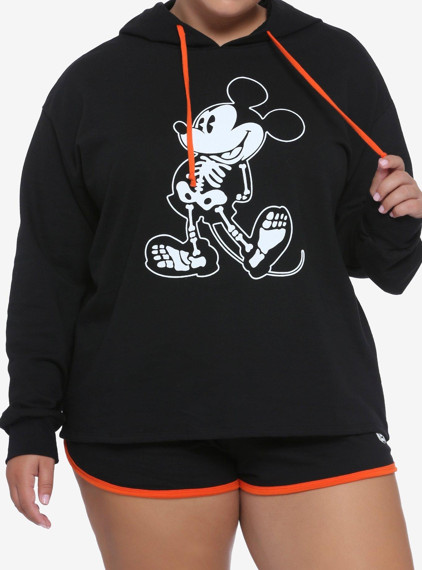 Disney Mickey Mouse Halloween Skeleton Girls Crop Hoodie Plus Size, BLACK, hi-res