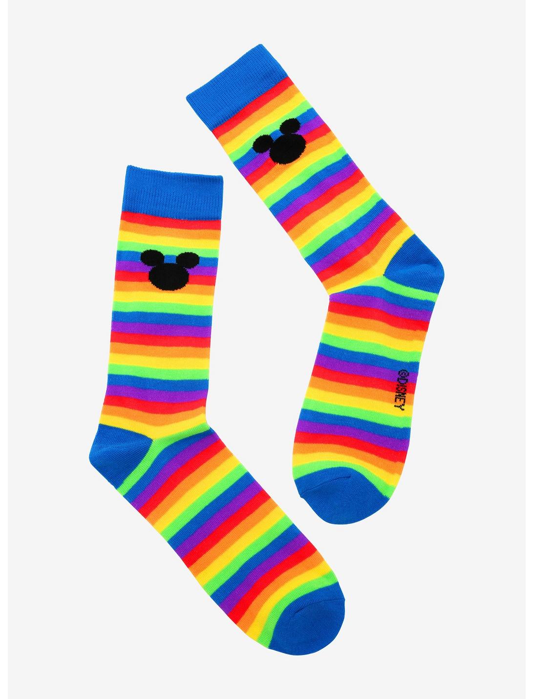 Disney Mickey Mouse Rainbow Stripe Crew Socks, , hi-res