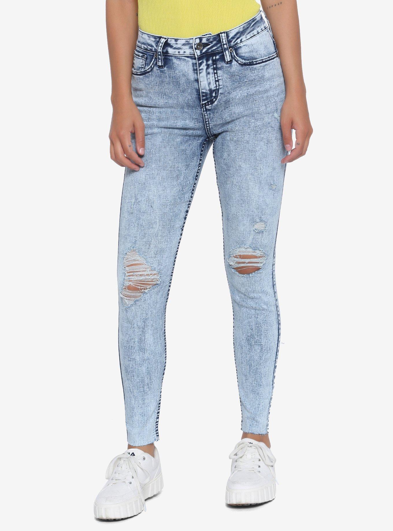 HT Denim Washed Indigo Destructed Ultra Hi-Rise Jeggings, GREY, hi-res