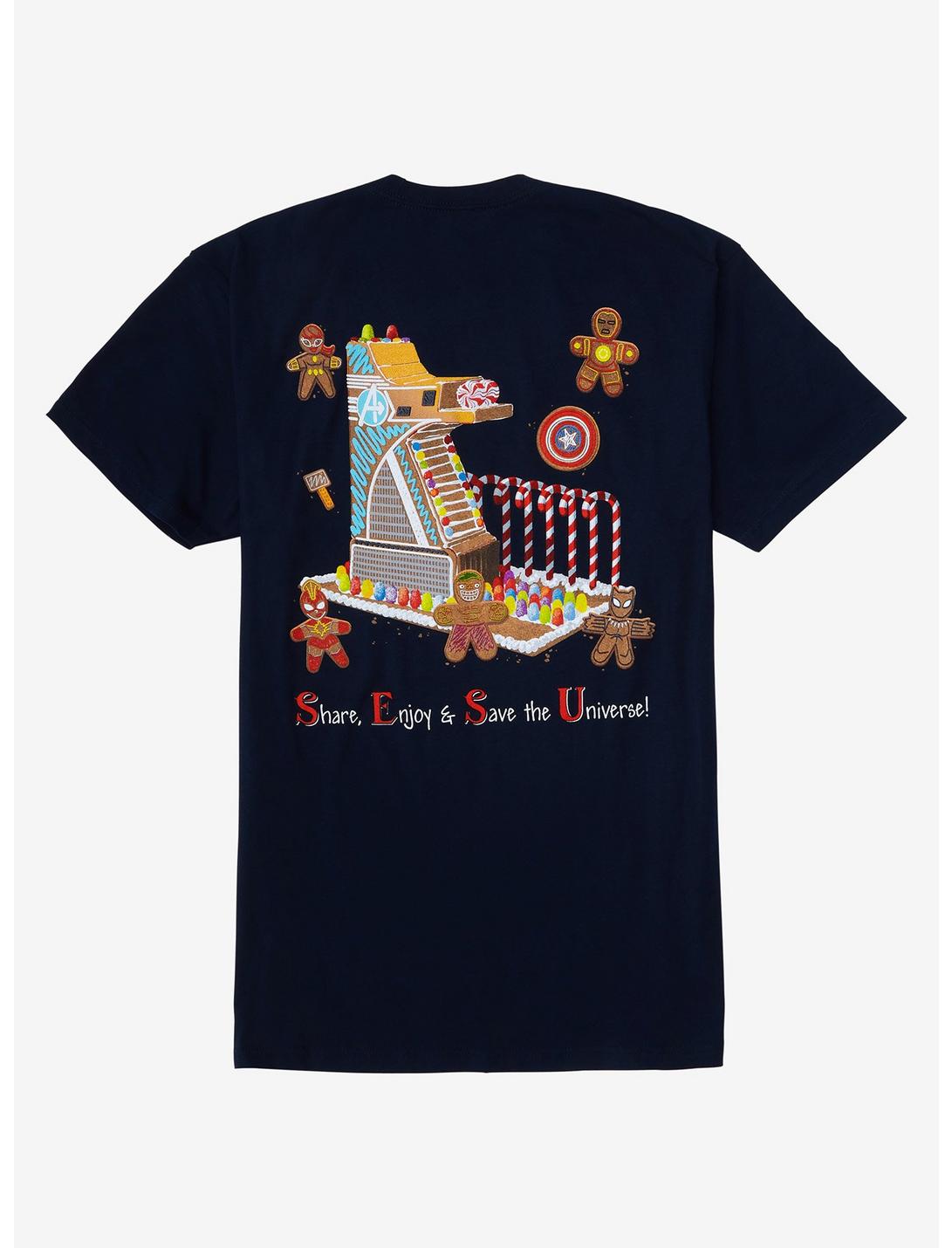 Marvel Eat the Universe Gingerbread Avengers Tower T-Shirt - BoxLunch Exclusive, NAVY, hi-res