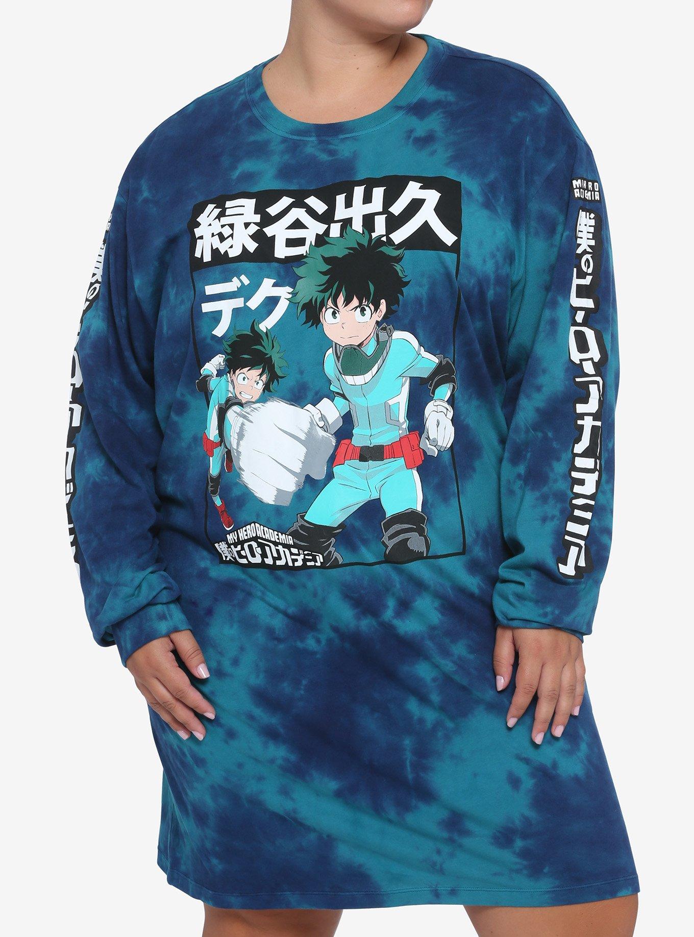 My Hero Academia Deku Tie-Dye Long-Sleeve T-Shirt Dress Plus Size
