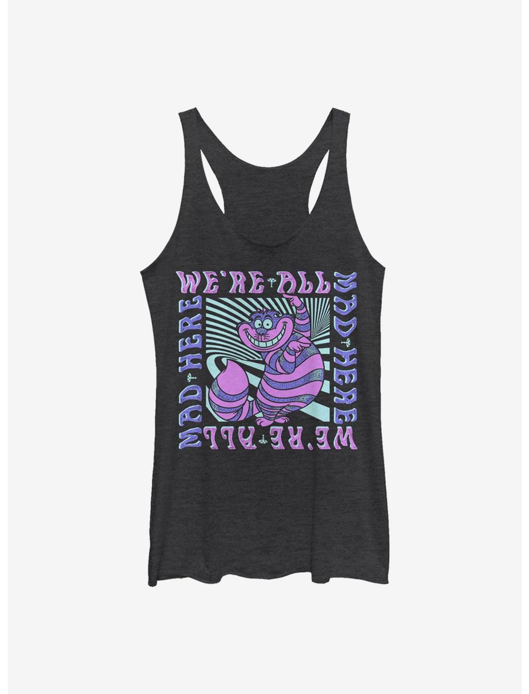 Disney Alice In Wonderland Cheshire We're All Mad Here Womens Tank Top, BLK HTR, hi-res