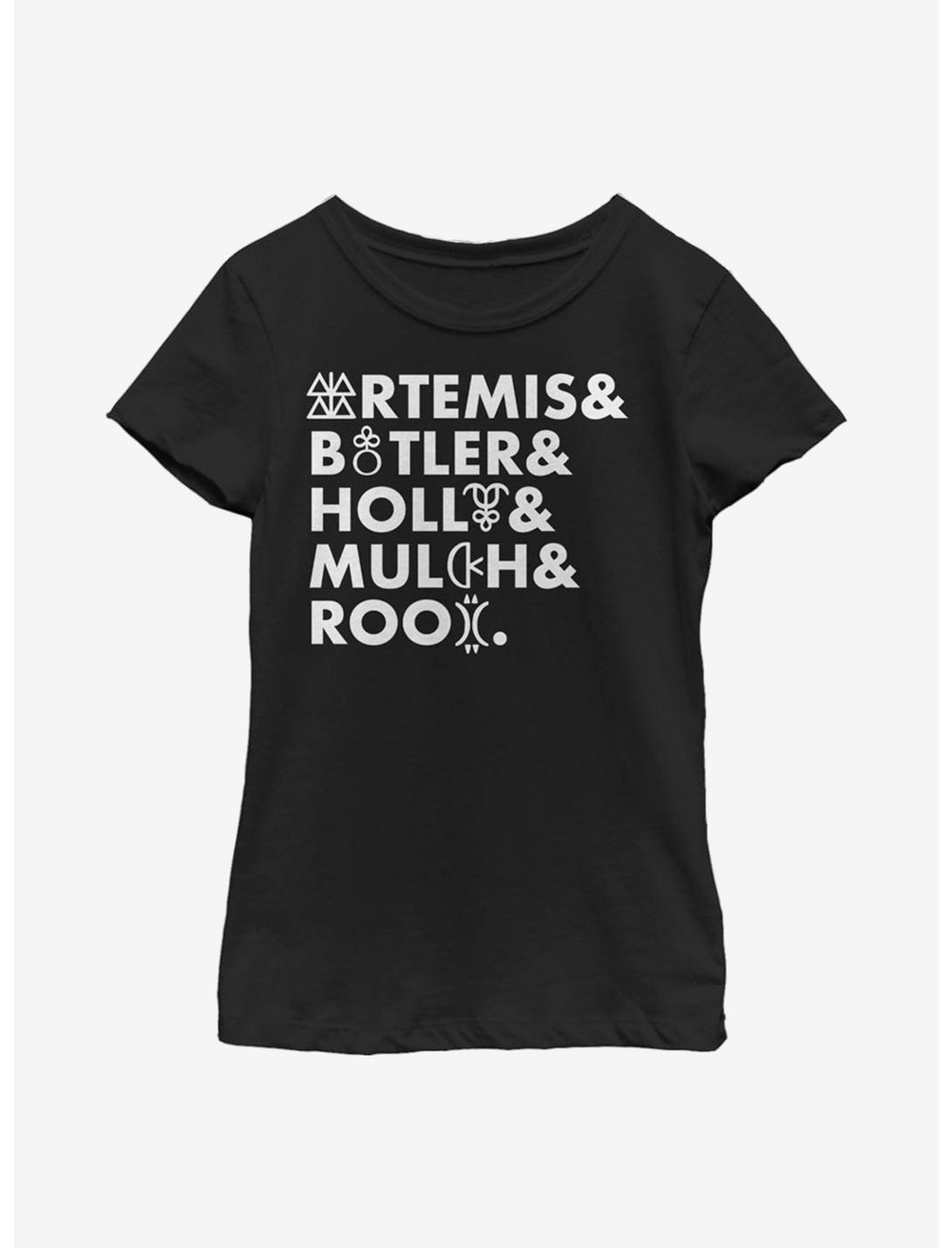Disney Artemis Fowl Gnomish Name Stack Youth Girls T-Shirt, BLACK, hi-res
