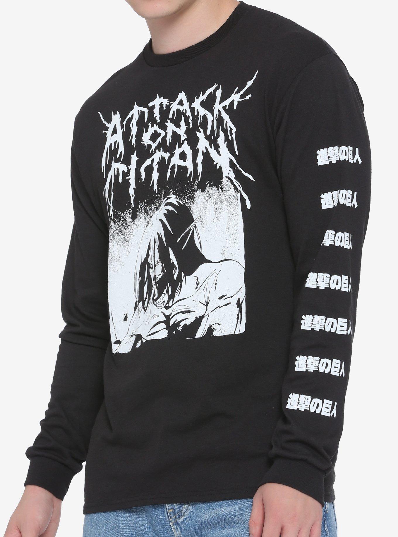 Attack On Titan Metal Font Long-Sleeve T-Shirt, WHITE, hi-res