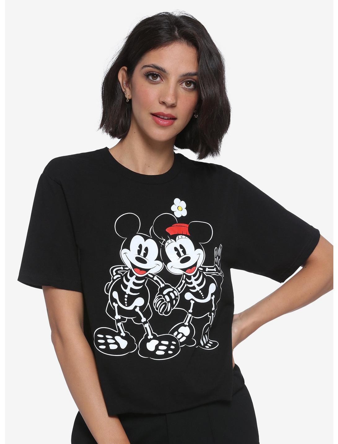 Disney Mickey Mouse Halloween Glow-In-The-Dark Skeleton Couple Girls Crop T-Shirt, MULTI, hi-res