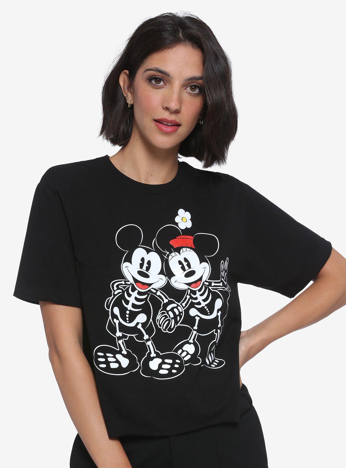 Disney Mickey Mouse Halloween Glow-In-The-Dark Skeleton Couple Girls Crop T-Shirt, MULTI, hi-res